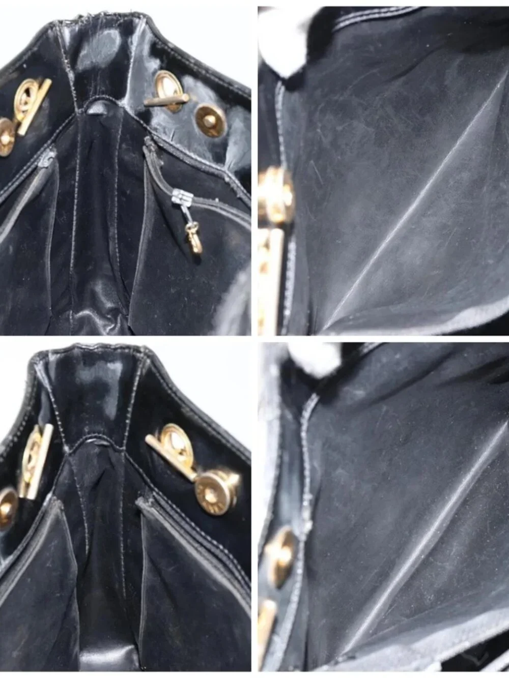 CHANEL Matelasse Chain Tote Bag Patent Leather Black Gold CC Auth bs35172